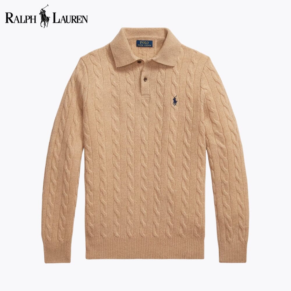 Men's Cable-Knit Polo-Collar Jumper
