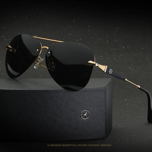 Mercedes-Benz GT rimless aviator sunglasses in black and gold