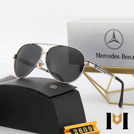 Mercedes-Benz GLA aviator sunglasses in silver and black with dark lenses