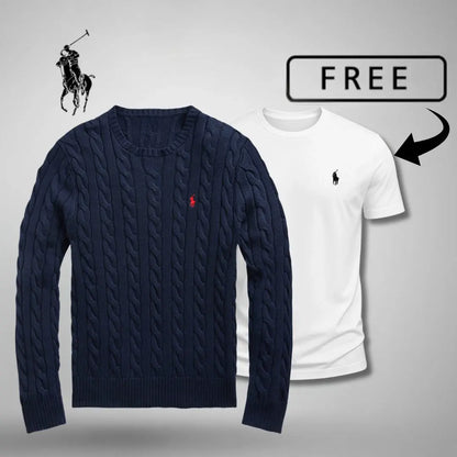 Men's Cable-Knit Jumper & T-Shirt Set