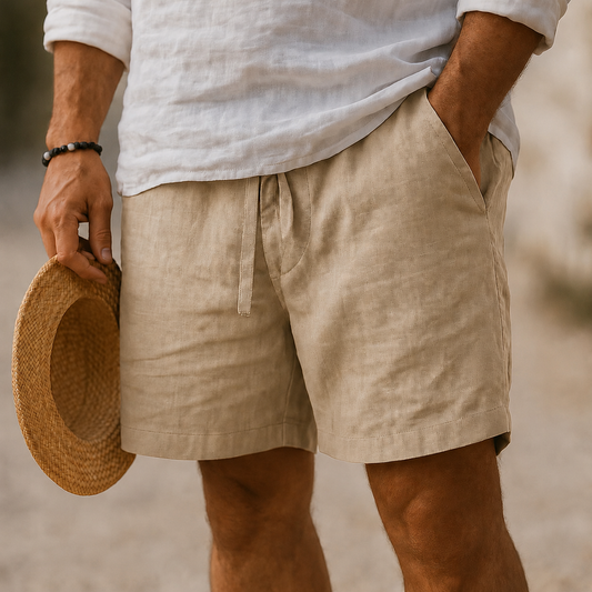 Luxury White Linen Blend Shorts