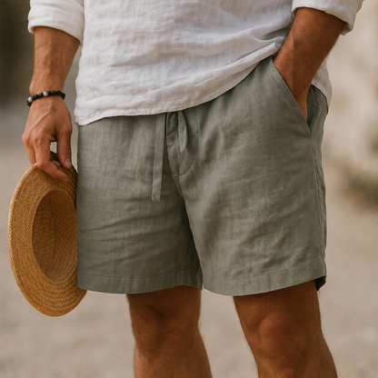 Luxury White Linen Blend Shorts
