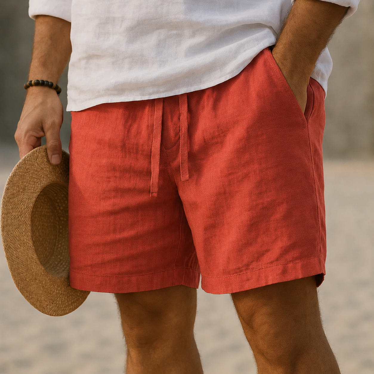 Luxury White Linen Blend Shorts