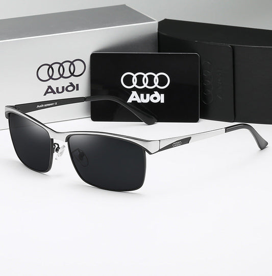 Audi A7 polarized rectangular sunglasses in black and silver