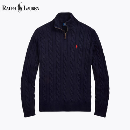 RL Chunky Cable-Knit Cotton Quarter-Zip Sweater RL Chunky Cable-Knit Cotton Quarter-Zip Sweater Slate Crown Blue Navy S 