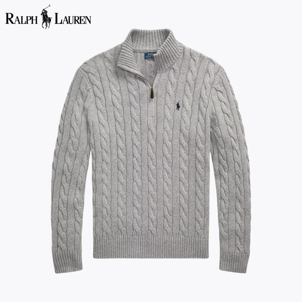 RL Chunky Cable-Knit Cotton Quarter-Zip Sweater RL Chunky Cable-Knit Cotton Quarter-Zip Sweater Slate Crown Grey S 