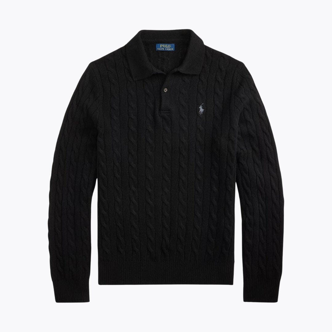 Men's Cable-Knit Polo-Collar Jumper