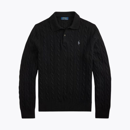 Men's Cable-Knit Polo-Collar Jumper