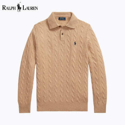 Men's Cable-Knit Polo-Collar Jumper