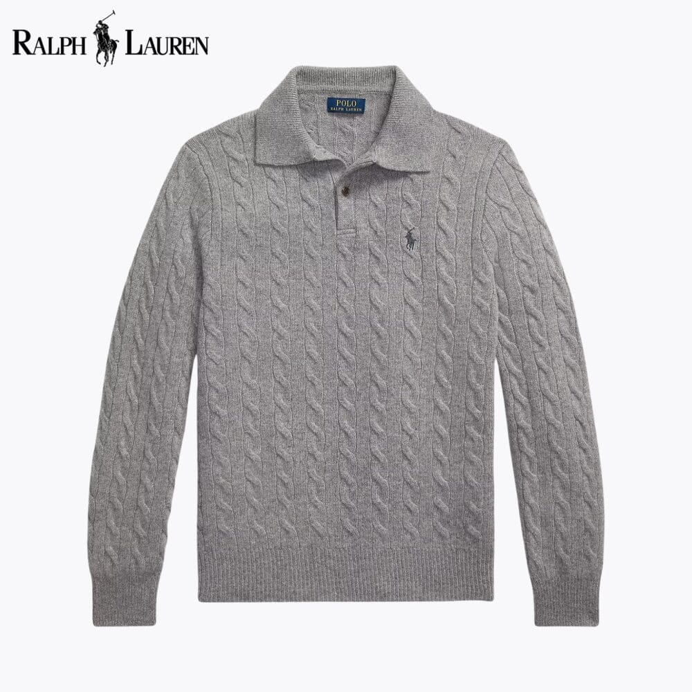 Men's Cable-Knit Polo-Collar Jumper