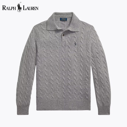 Men's Cable-Knit Polo-Collar Jumper